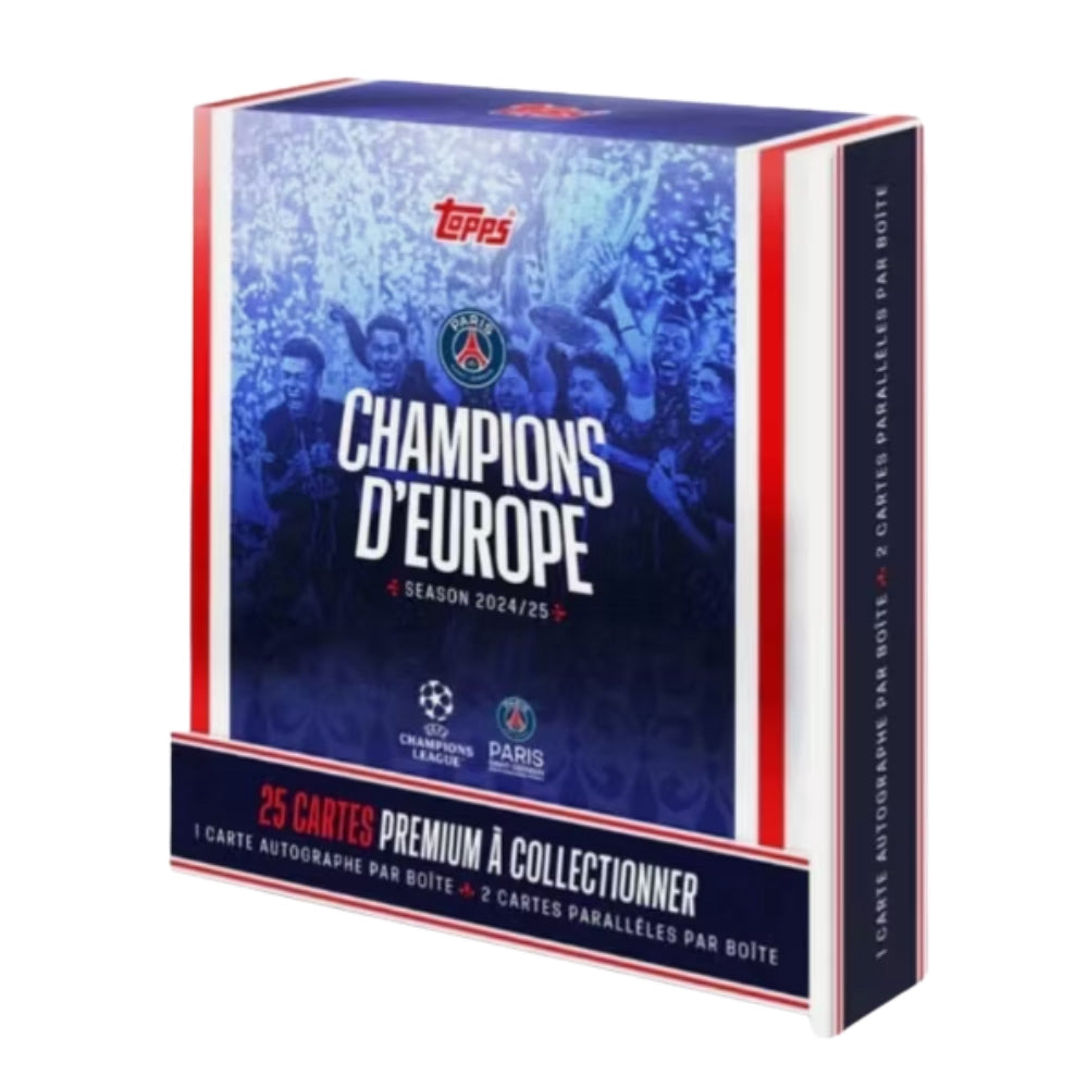 2025 Topps Soccer Paris Saint-Germain Champions d’Europe Hobby Box, samlarbox med fotbollskort från PSG.