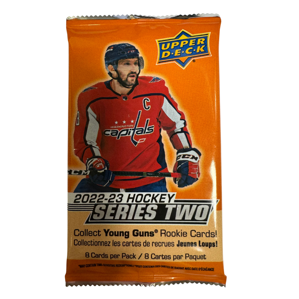 Hockeyskort Upper Deck NHL 2022/23 Series 2 Retail Pack med samlarbilder på NHL-stjärnor.