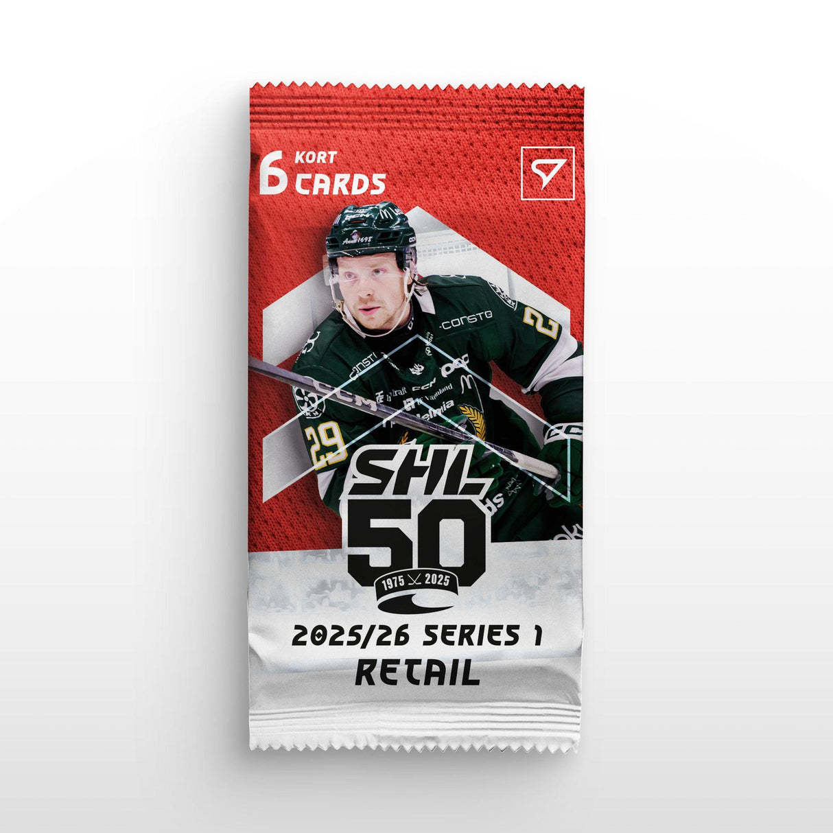 SportZoo SHL 25/26 Series 1 Retail Pack, officiella hockeykort med svenska SHL-stjärnor i förseglat paket.