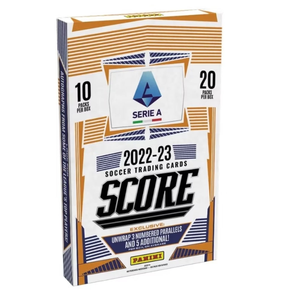2022-23 Panini Score Serie A Retail Box med fotbollskort, samlarbilder från italienska ligan i obruten förpackning.