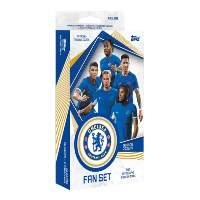 2023-24 Topps Chelsea Official Fan Set, samlarkort med Chelsea FC fotbollsspelare i officiell box.