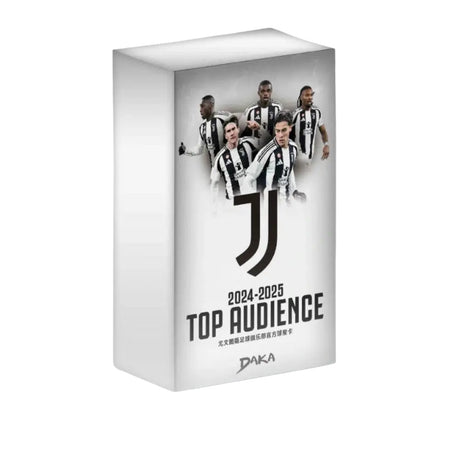 2024-25 Daka Juventus Top Audience samlarkort box med Juventus-spelare, officiella fotbollskort för samlare.
