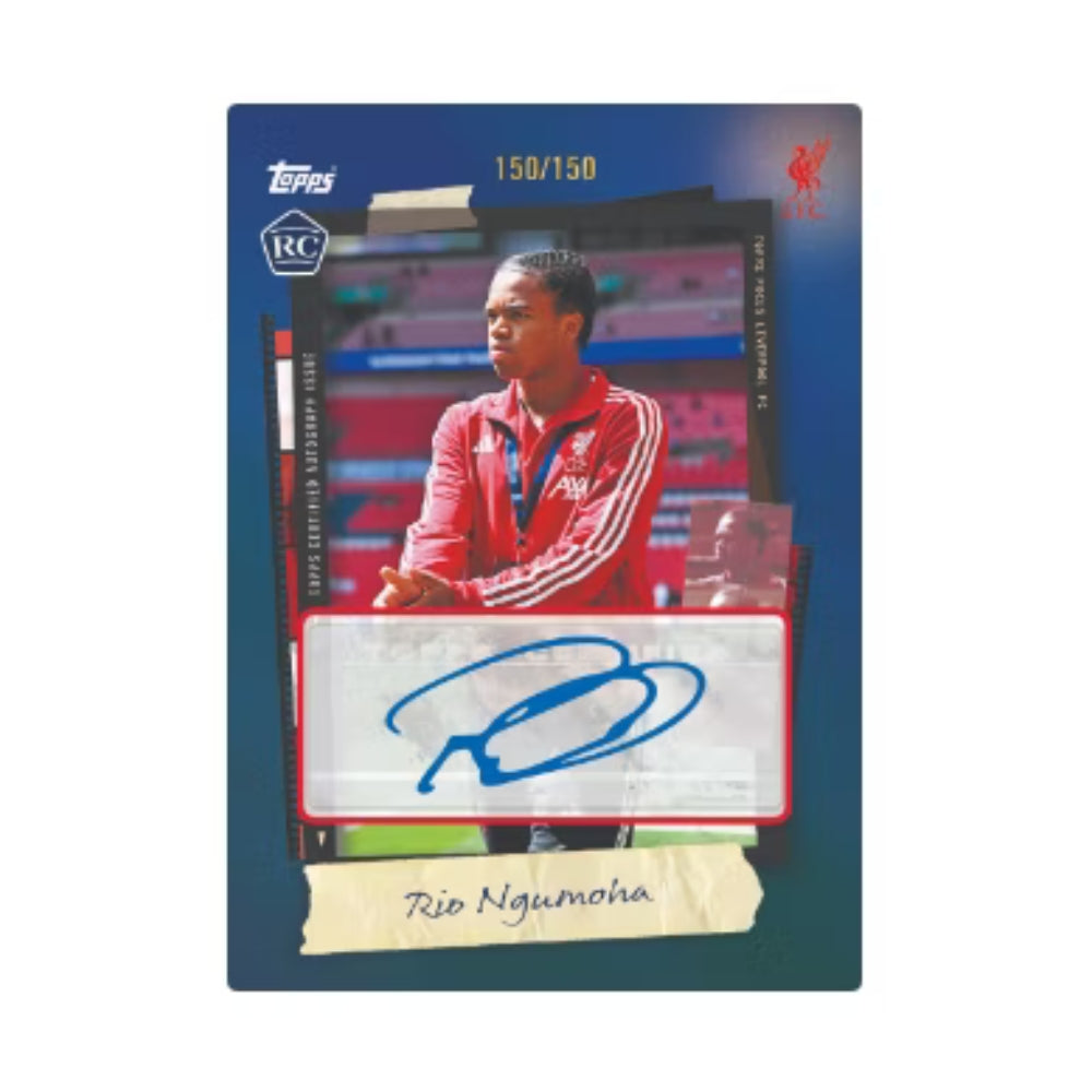 2025-26 Topps Liverpool Focus Deck Box, röd förvaringsbox för fotbollskort med Liverpool FC-klubbemblem.
