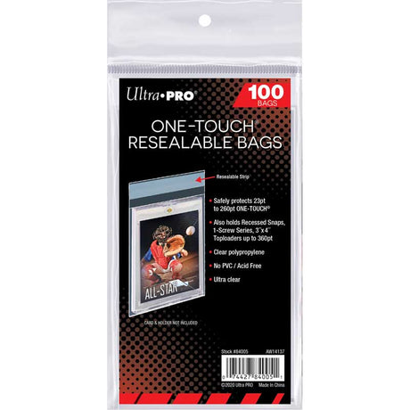 Ultra Pro One-Touch återförslutningsbara skyddspåsar i 100-pack för magnetiska korthållare och samlarkort.