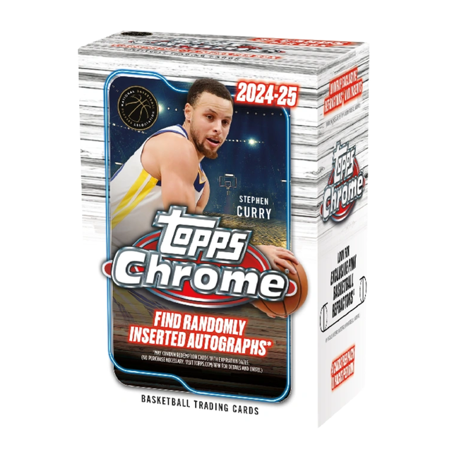 Topps Chrome Basketball 2024/25 Value Box med samlarbilder från NBA, officiellt basketkortset i lila box.