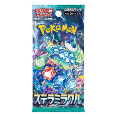 Pokémon Stellar Miracle sv7 boosterpack med 5 japanska samlarkort föreställande Terapagos i stellar-form.