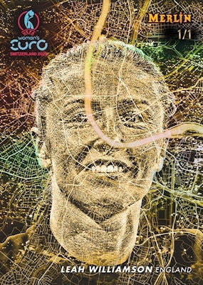 Topps Merlin fotbollskort från UEFA Women’s Euro 2025 i originalförpackning med kända damfotbollsspelare.